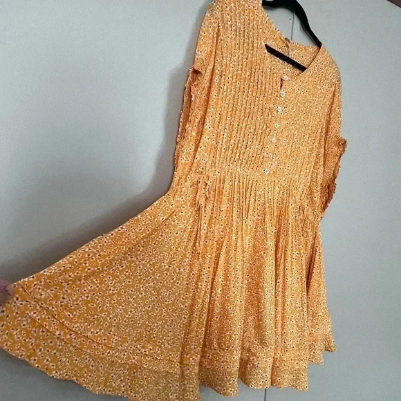 Free People One Fine Day Mini Dress Womens Orange Floral Size S/P Ruffle Boho - Picture 7 of 10
